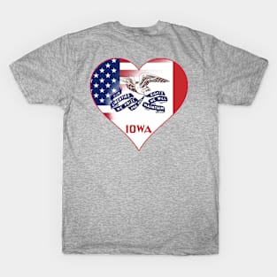 State of Iowa Flag and American Flag Fusion Design T-Shirt